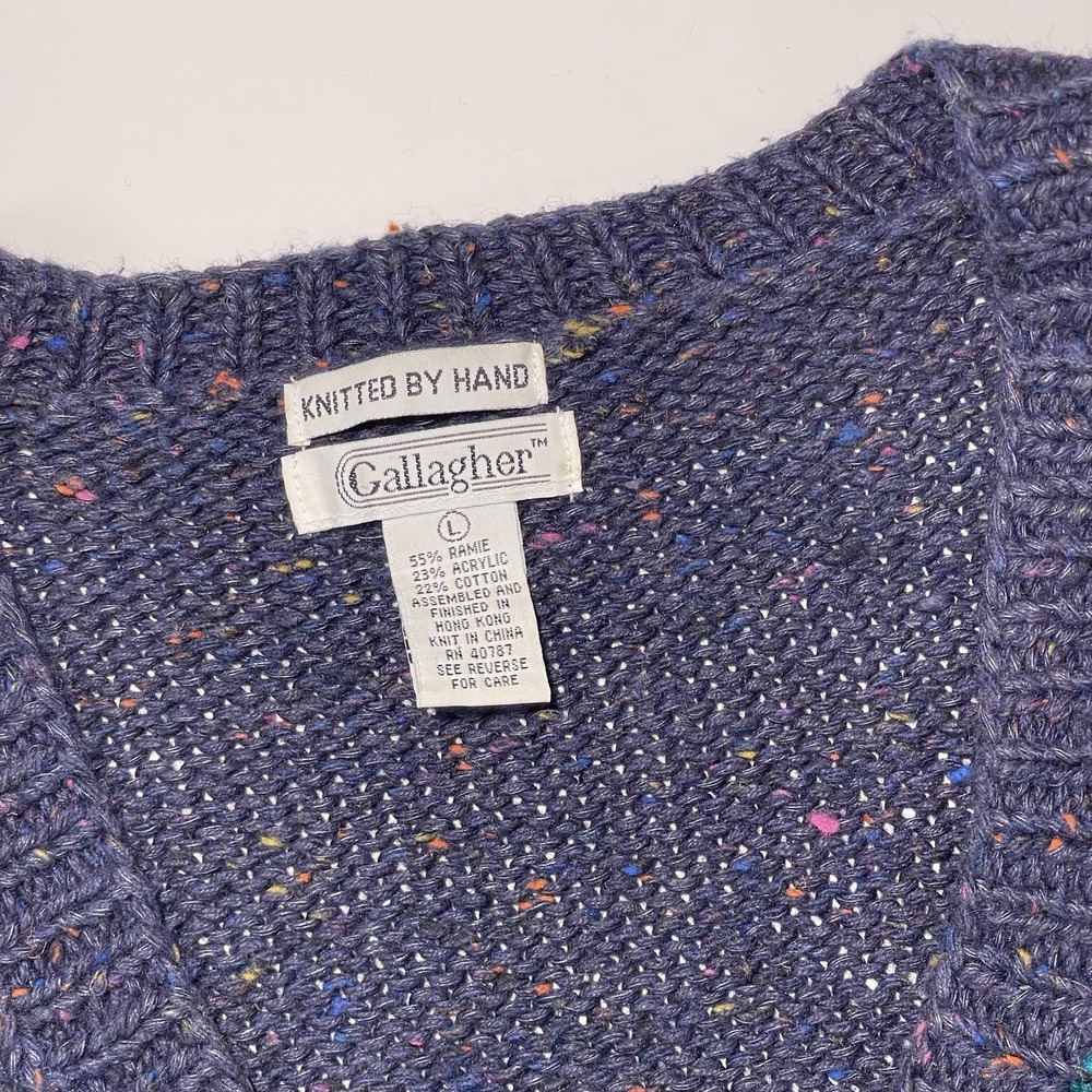Gallagher Vintage Hand Knit Sweater Cardigan Navy Pink Turquoise Women's Large - Picture 4 of 14